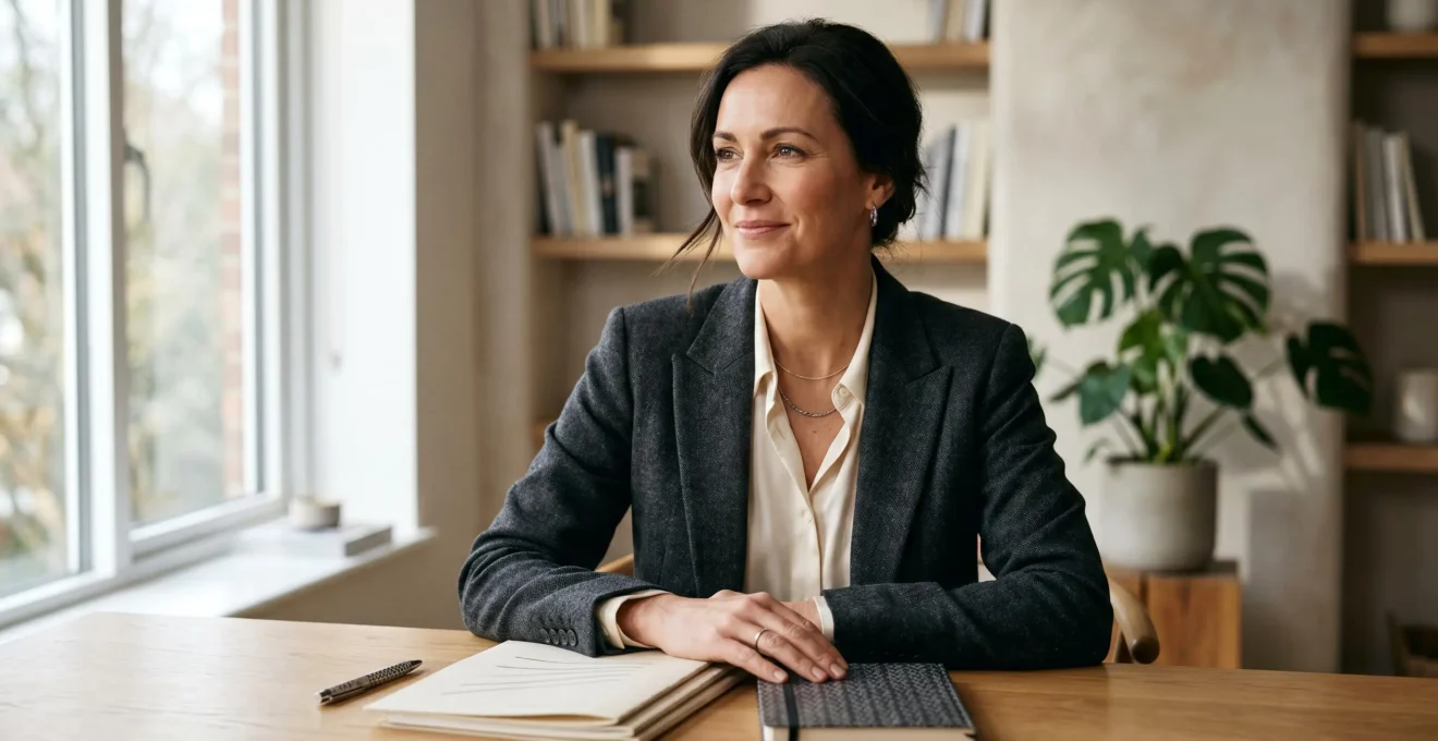 Personne signant un document d'assurance emprunteur avec confiance et sérénité dans un environnement professionnel