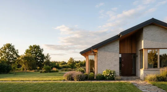 Maison contemporaine de plain-pied avec espace extérieur sécurisé, illustrant la protection d'un logement de 100 m² par une assurance habitation adaptée