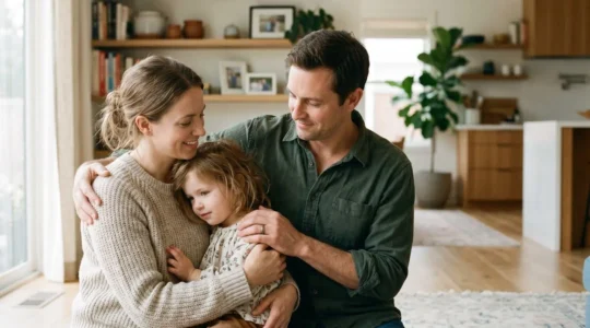 Scène évoquant la protection d'une famille avec un seul revenu dans un environnement chaleureux et sécurisant
